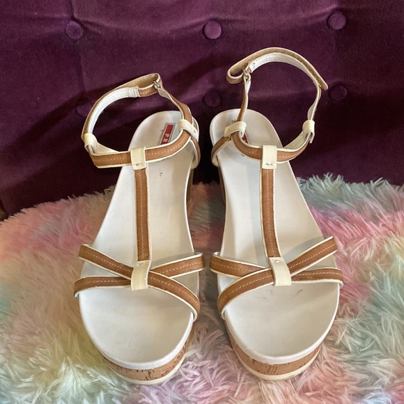White Prada Sport Wedges with Cork Heel - Picture 2 of 15